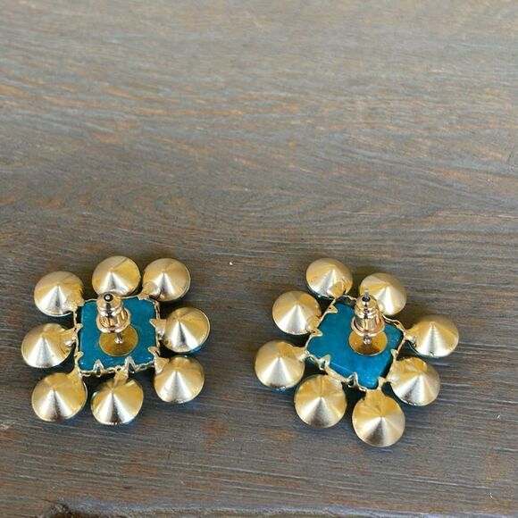 Anthropologie Floral Tapestry Blue Rhinestone Post Earrings NWT - Picture 2 of 8